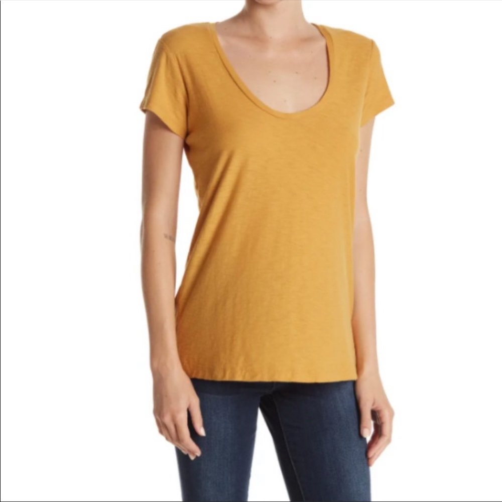 James Perse Deep Scoop Neck T-Shirt in Comet (Gold/Orange) Size Small